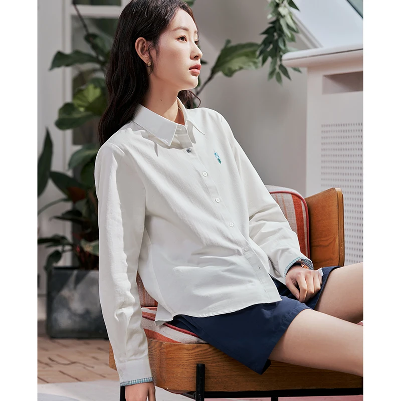 Toyouth Women Shirts 2023 Spring Long Sleeve Polo Neck Loose Blouse Flower Embroidery Four Colors Elegant Chic Tops