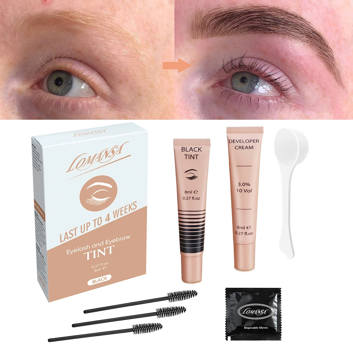 Lomansa Kit de teinte de cils professionnel naturel coréen teinte de sourcil Kit de teinte de cils