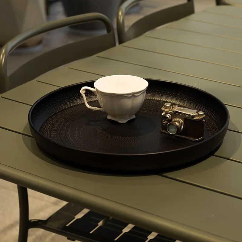 Metal Round Tray Light Luxury Middle and East Household Fruit Pot Fruit Basket Electroplated Pressed Film Pattern