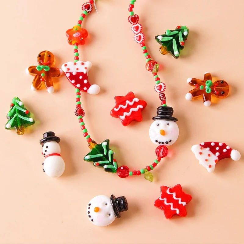 Snowman Santa Claus Christmas Tree Gingerbread Man Glass Beads DIY Beading Material Handmade Necklace Accessories