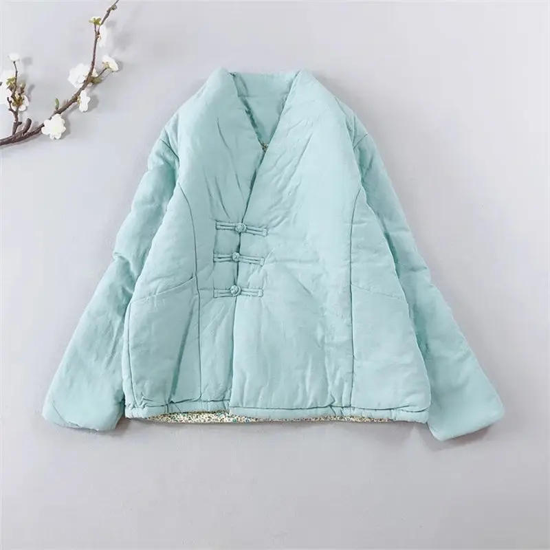 

Хлопковая куртка на пуговицах в стиле ретро, хлопковое льняное жаккардовое пальто в китайском стиле, плотное и свободное женское стеганое пальто с v-образным вырезом, верхняя одежда A691 ﻿