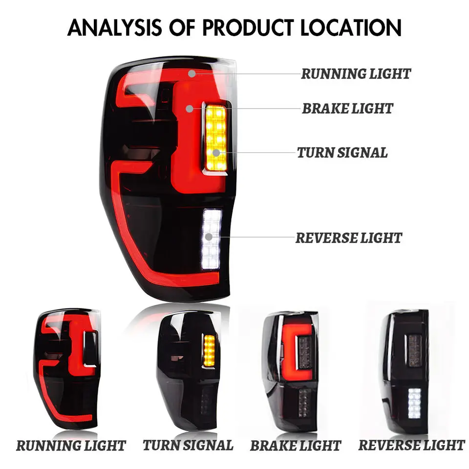 LED Tail Lights For Ford Ranger 2012-2021 Start-up Animation Sequential Signal Rear Lamps Assembly Accessary