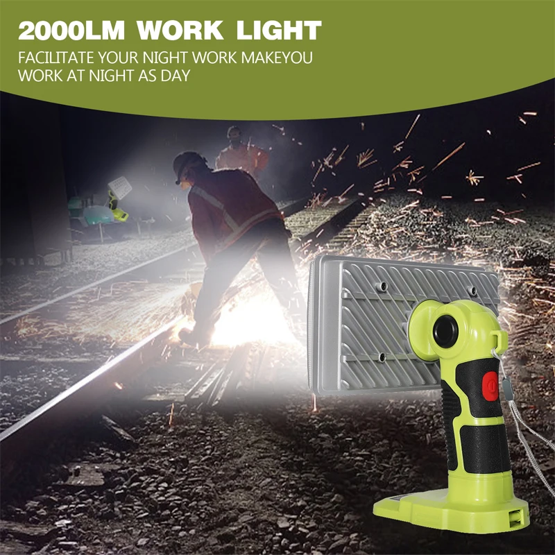 2100LM สำหรับ RYOBI ไฟทำงาน18W 14.4V-20V แบบพกพากลางแจ้งแคมป์ปิ้งไฟฉาย LED โคมไฟแนวตั้งใช้ในบ้านแบตเตอรี่ Li-ion