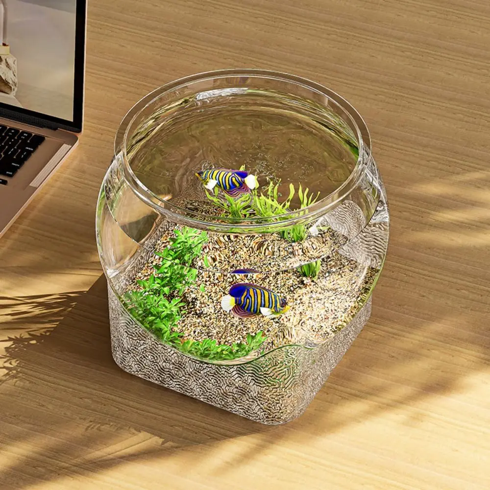 Ultra Clear Round Fish Bowl Plastic Removable Desktop Fish Tank 360-Degree View S M L Desktop Small Aquarium Tabletop Ornament