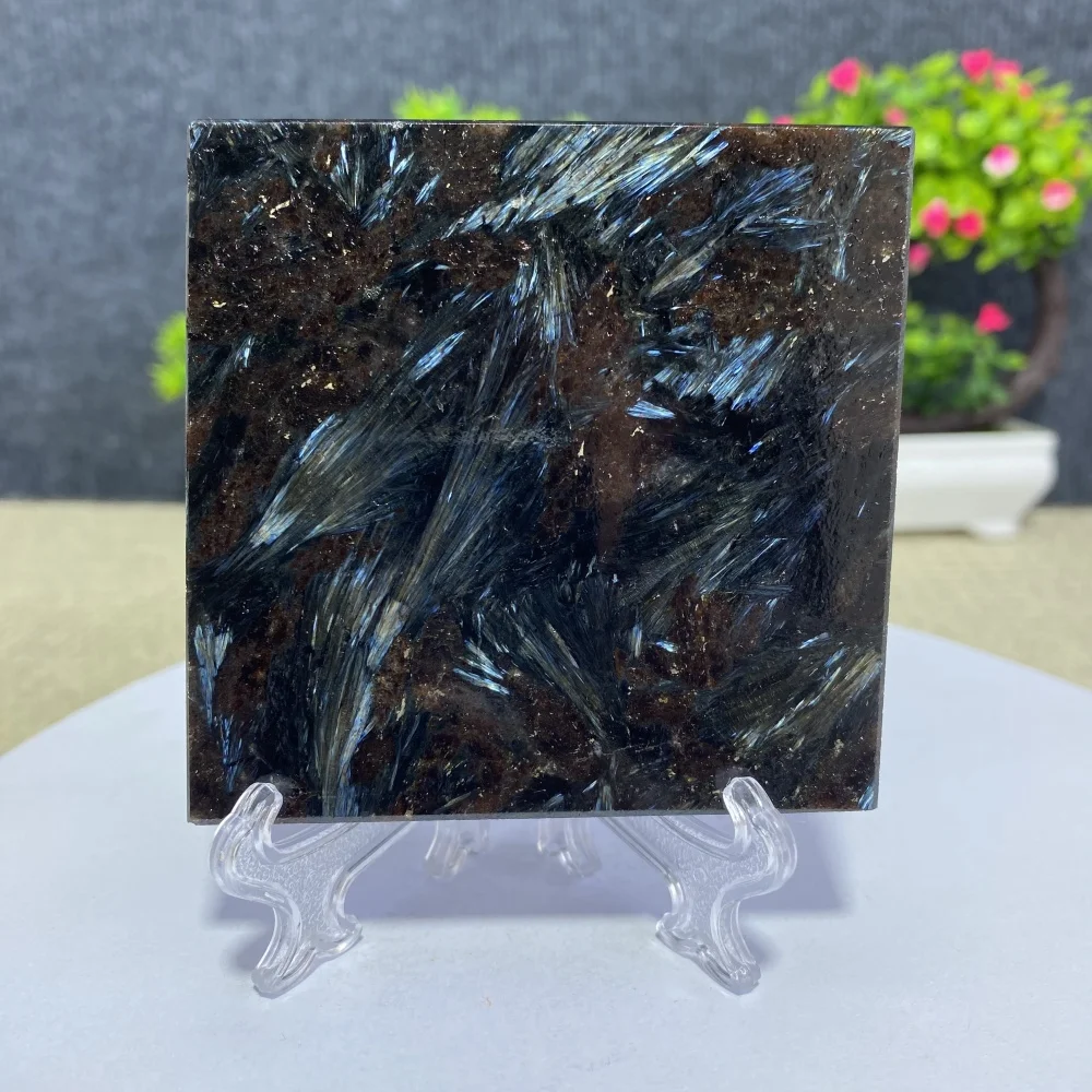 Natural Astrophyllite Crystal Garnet Slab Slice Stone Quartz Gemstones Healing Reiki Mineral Home Decor with Stand