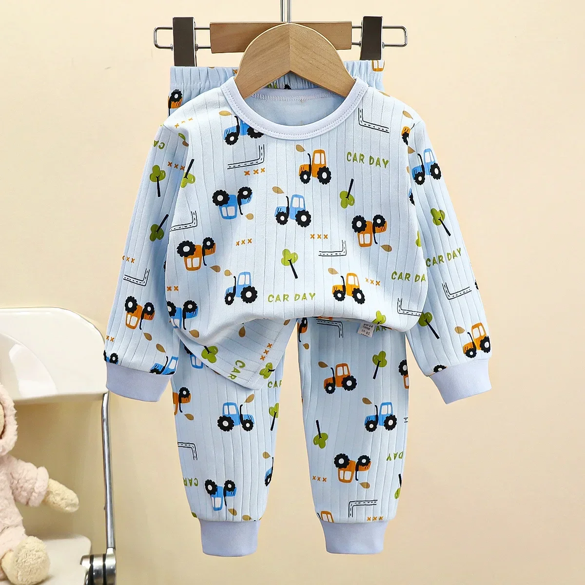 Kids Boys Girls Pure Cotton Warm Pajamas Cute Cartoon Long Sleeve T-Shirt + Pants Toddler Baby Autumn Underwear Clothing Sets