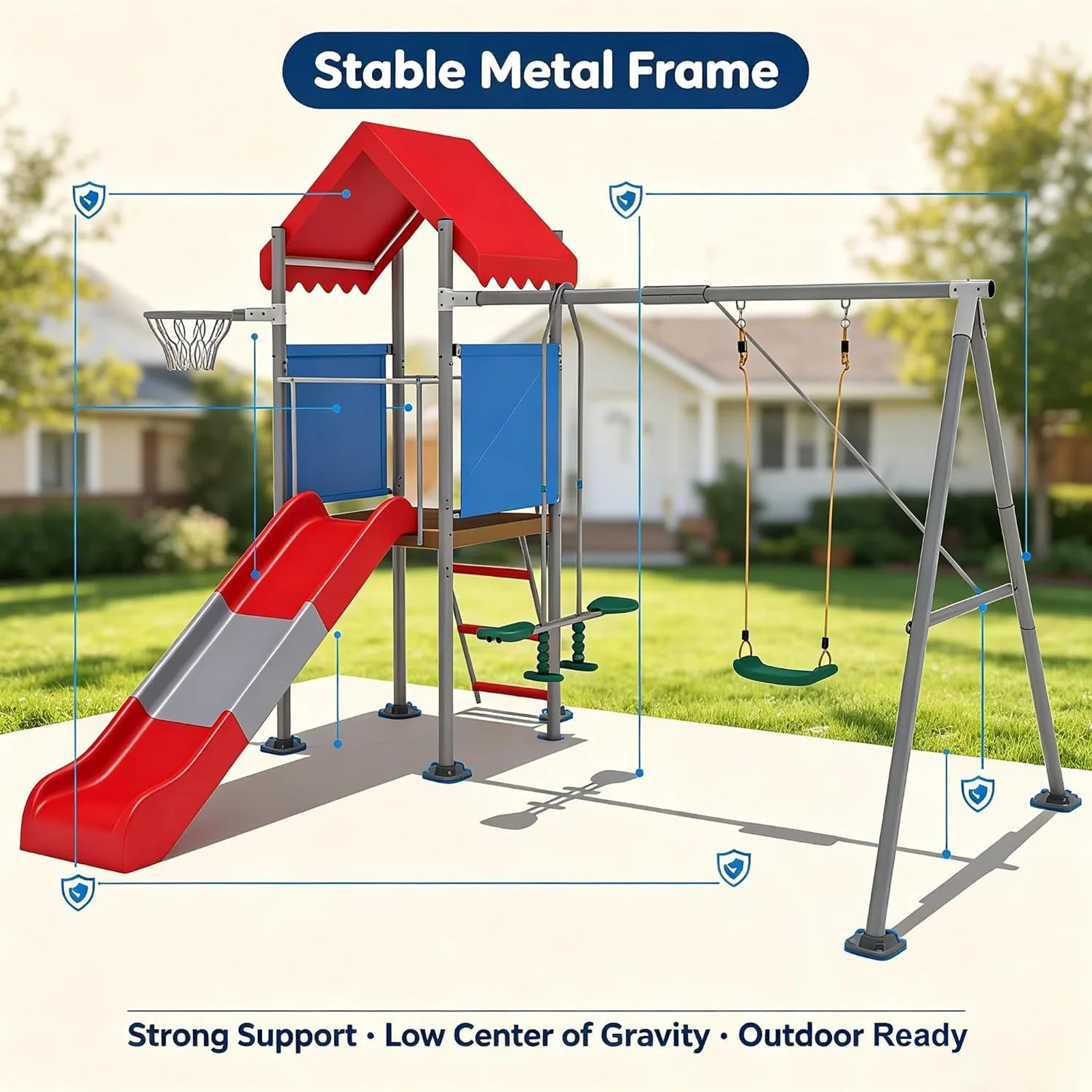 5-in-1 metalen schommelset met - Kids Outdoor Swing Set With Slide recensie en prijs