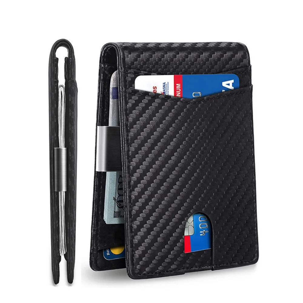 

Practical Anti-Theft Credit Card Holder Slim with Zipper Carbon Fiber Card Holder Minimalist Men Wallets ID Cards