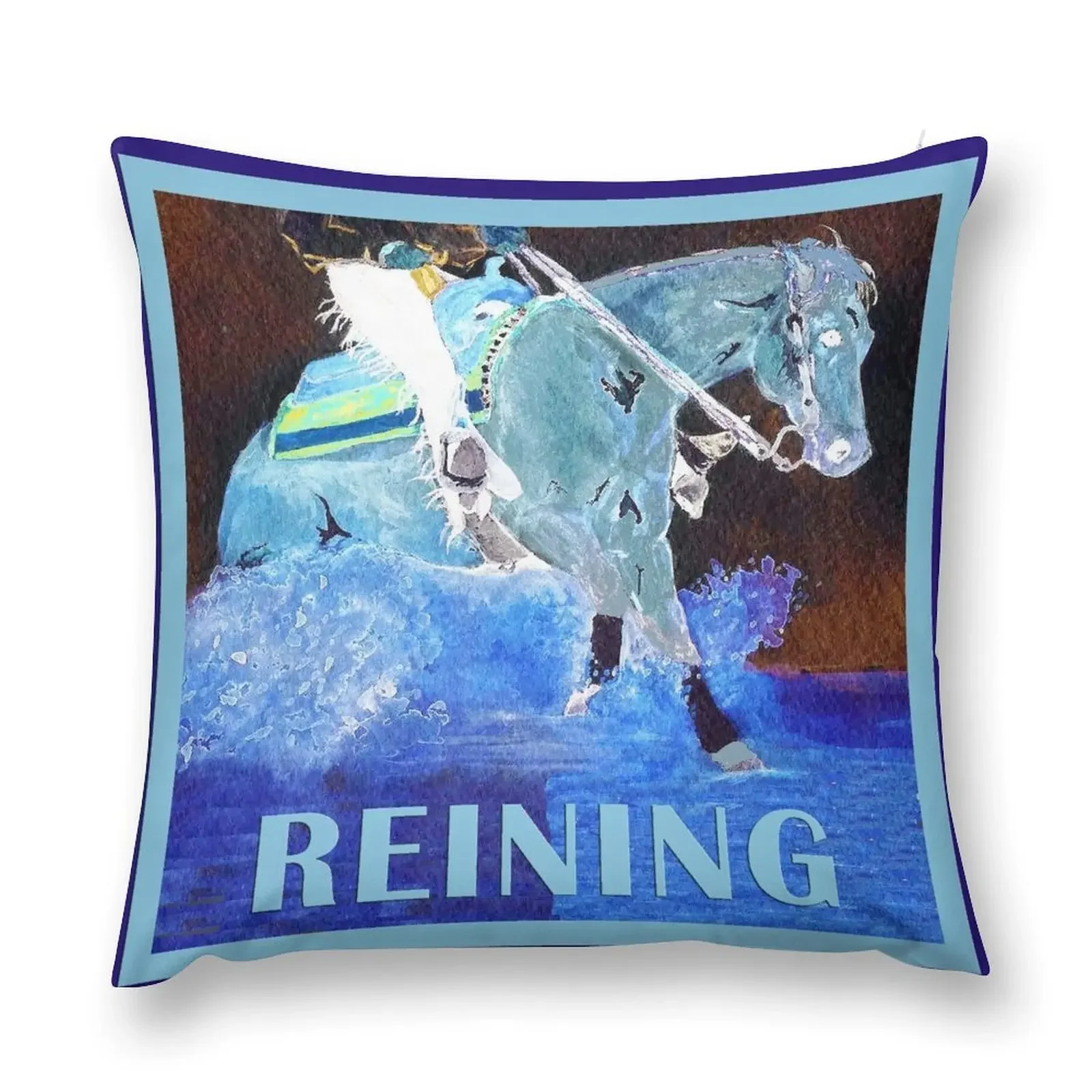 Reining Horse Watercolor In Blue Throw Pillow Pillowcase Cushion Christmas Pillowcase christmas cushions covers pillow