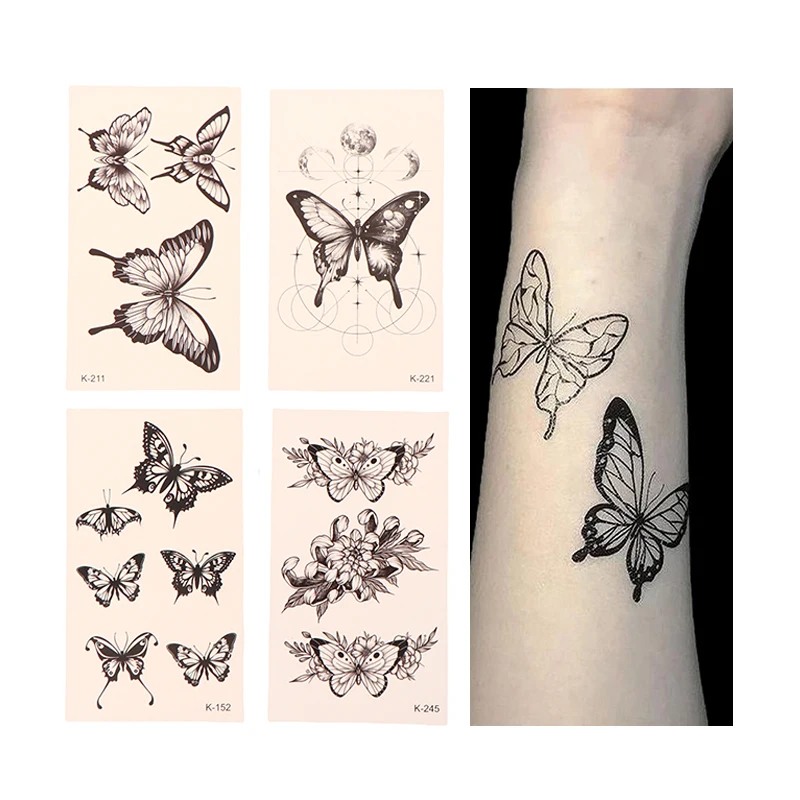 Waterproof Temporary Tattoo Stickers Butterfly Rose Kawaii Transfer Flash Tattoo Women Neck Hand Body Art Fake Tattoos Men