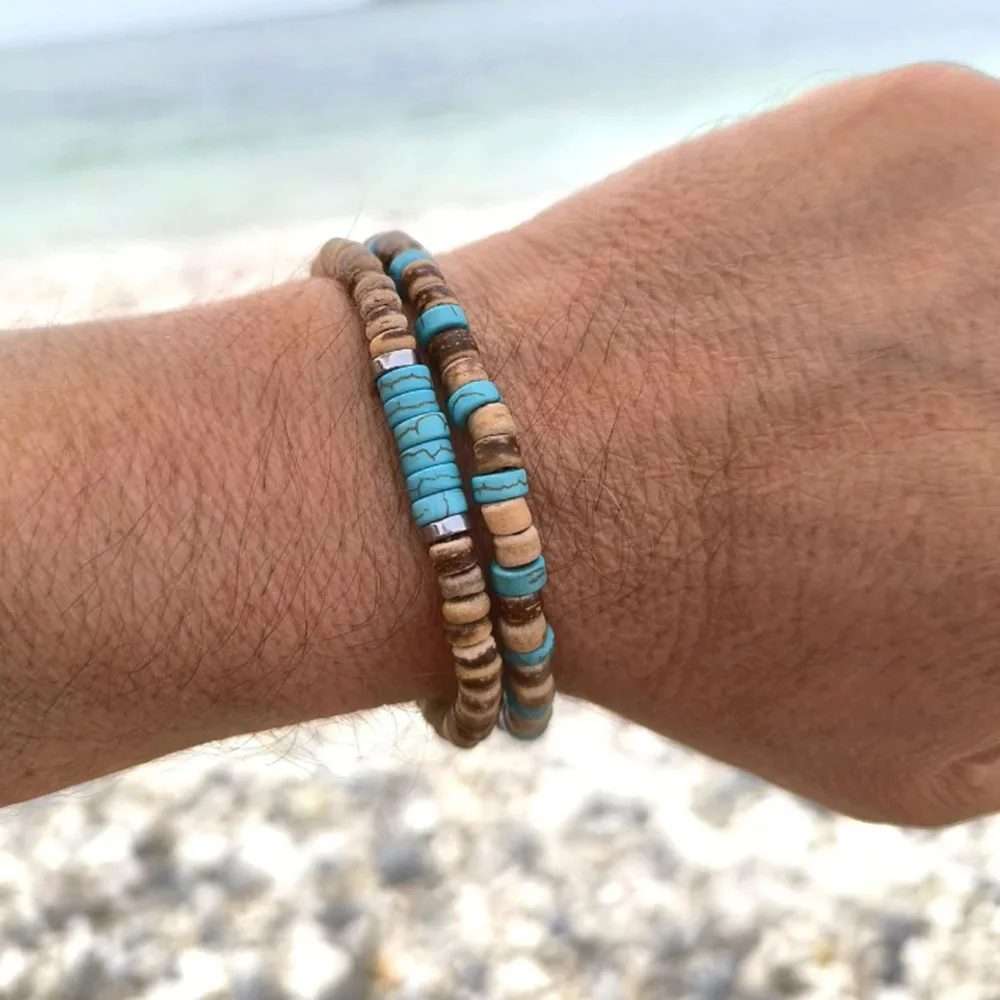 Bohemian Multilayer Holz Perlen Armband Retro Männer Kokosnuss Shell Handgemachte Armband Set Hip Hop Dressing Schmuck Mode Zubehör