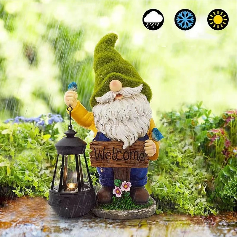 Cartoon Gnome Dwarf Statue Garden Lighting Waterproof Resin Figurines Solar Light Outdoor Lawn Courtyard Night Decorative Lamp