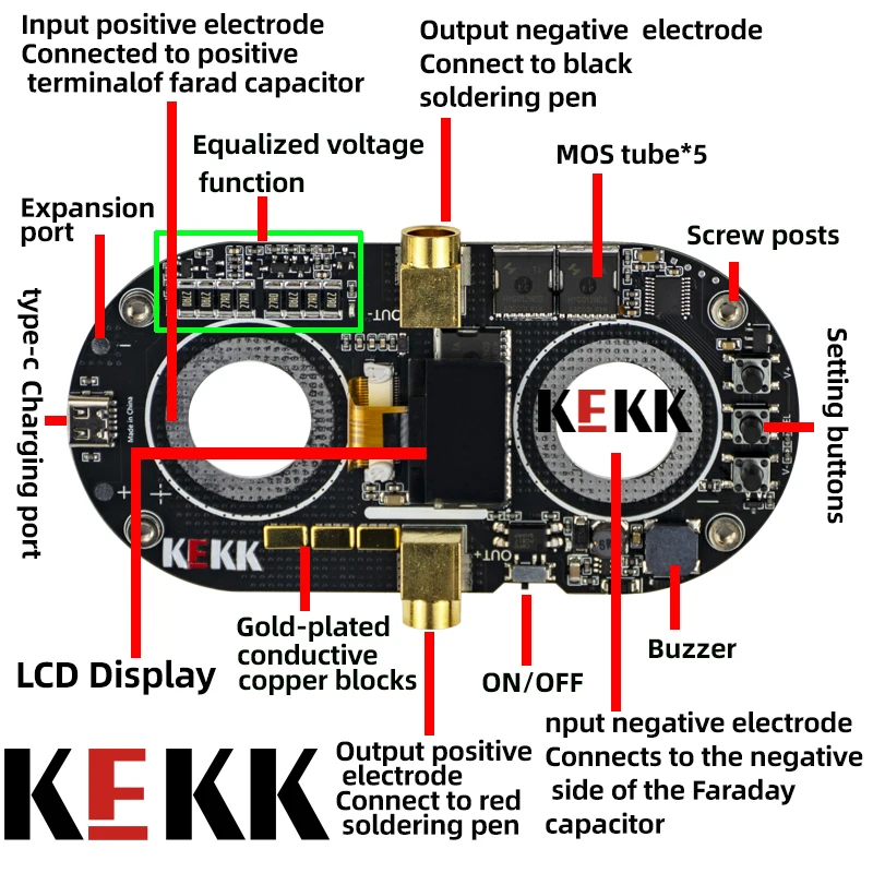 KEKK Farad Capacitors Spot Welder  Super Capacitor 5.4-5.6V1500F Spot Welding Machine Control Board 0.3mm For 18650 Battery