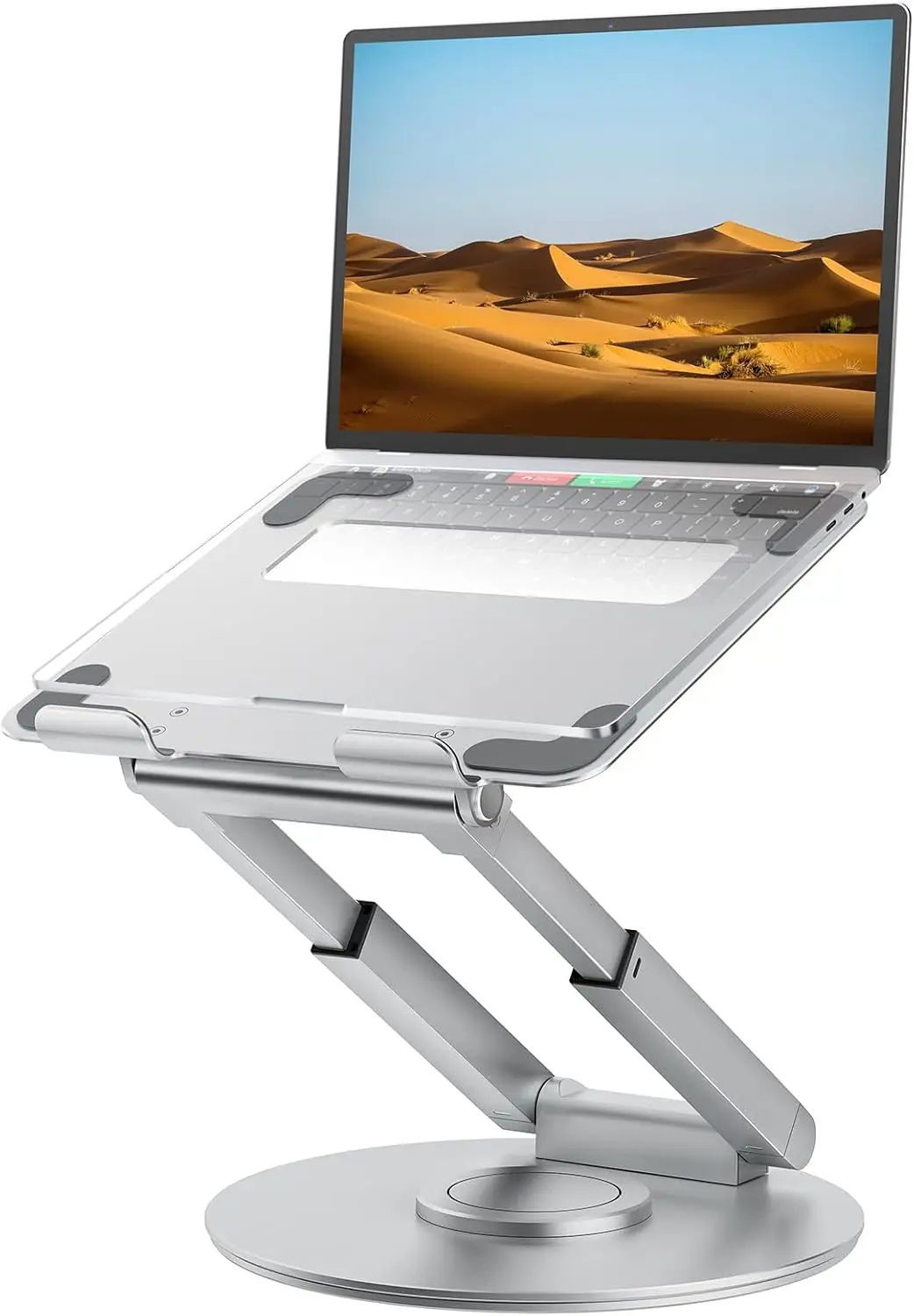 Telescopic Laptop Stand, 360° Swivel, Height Adjustable, Portable Riser for Good Posture, Fits 10-17' Laptops - Silver