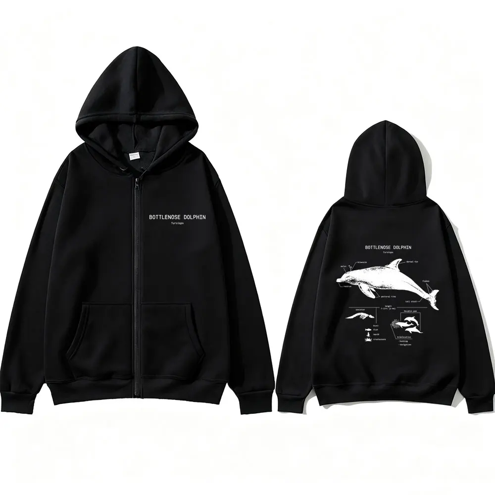 

Funny Bottlenose Dolphin Anatomy Graphic Zipper Hoodie Men Women Casual Oversized Zip Up Jacket Men's Vintage Hoodies Streetwear