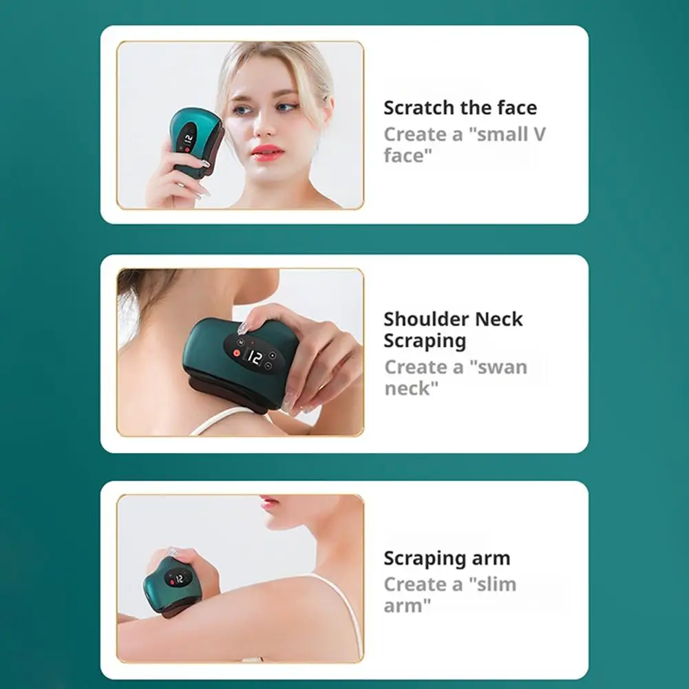 الكهربائية جواشا مدلك التدفئة الاهتزاز كشط مدلك للوجه الرقبة تدليك العضلات ورفع الجلد أداة تدليك الجمال #4