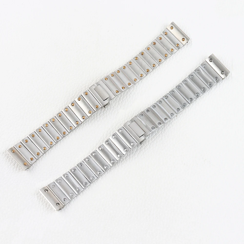 

21mm Width Watch Strap Gold/Silver Watchband Solid 316L Stainless Steel Watch Bracelet for Santos Watch Case