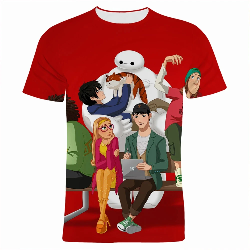 كبير بطل 6 بنين بنات تي شيرت Baymax تي شيرت رجالي ثلاثية الأبعاد الطباعة هيرو قصيرة الأكمام ديزني تي شيرت رجالي المتضخم ملابس للرجال