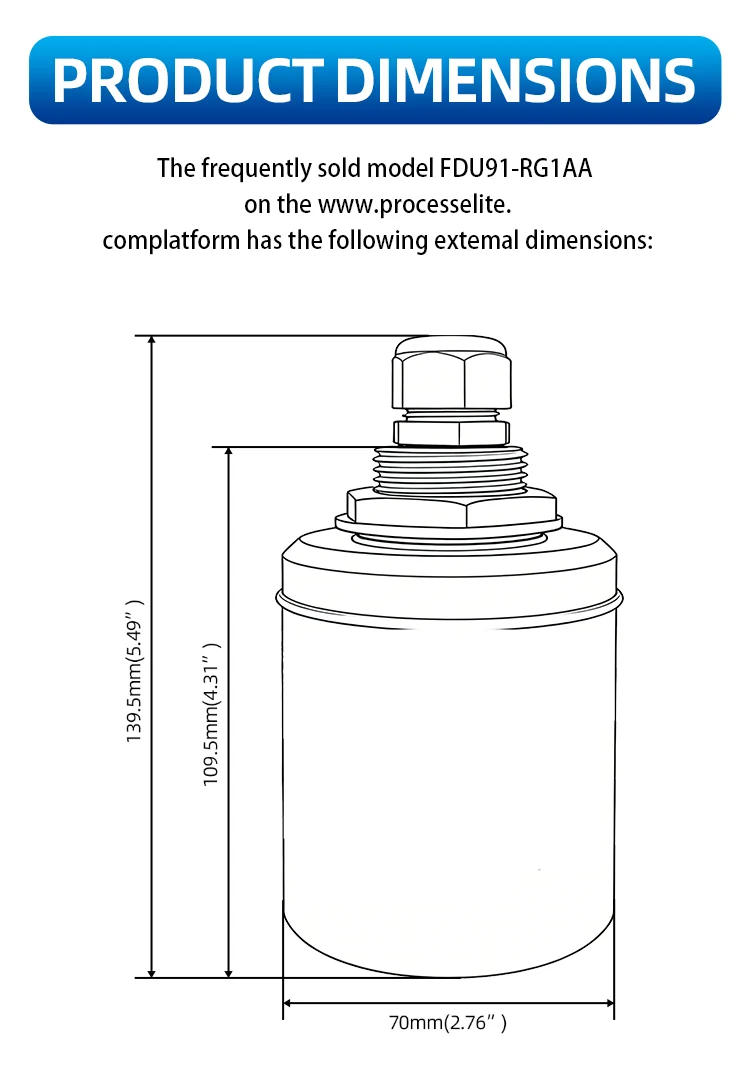 High Precision Plastic Ultrasonic Level Sensor FDU91-RG1AA FDU91 Non-contact Liquid Solid Level Transmitter Industrial Tank