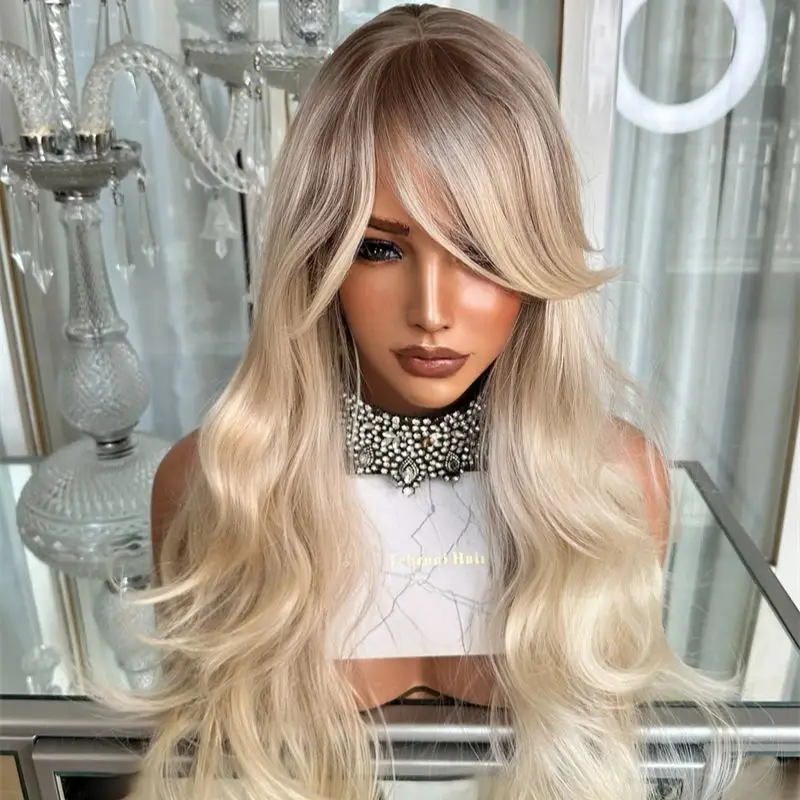 Party Wigs Light Blonde HD Transparent Lace Front Wig with Bangs Costume Woman High Density Lightweight Wigs Heat Resistant Wig