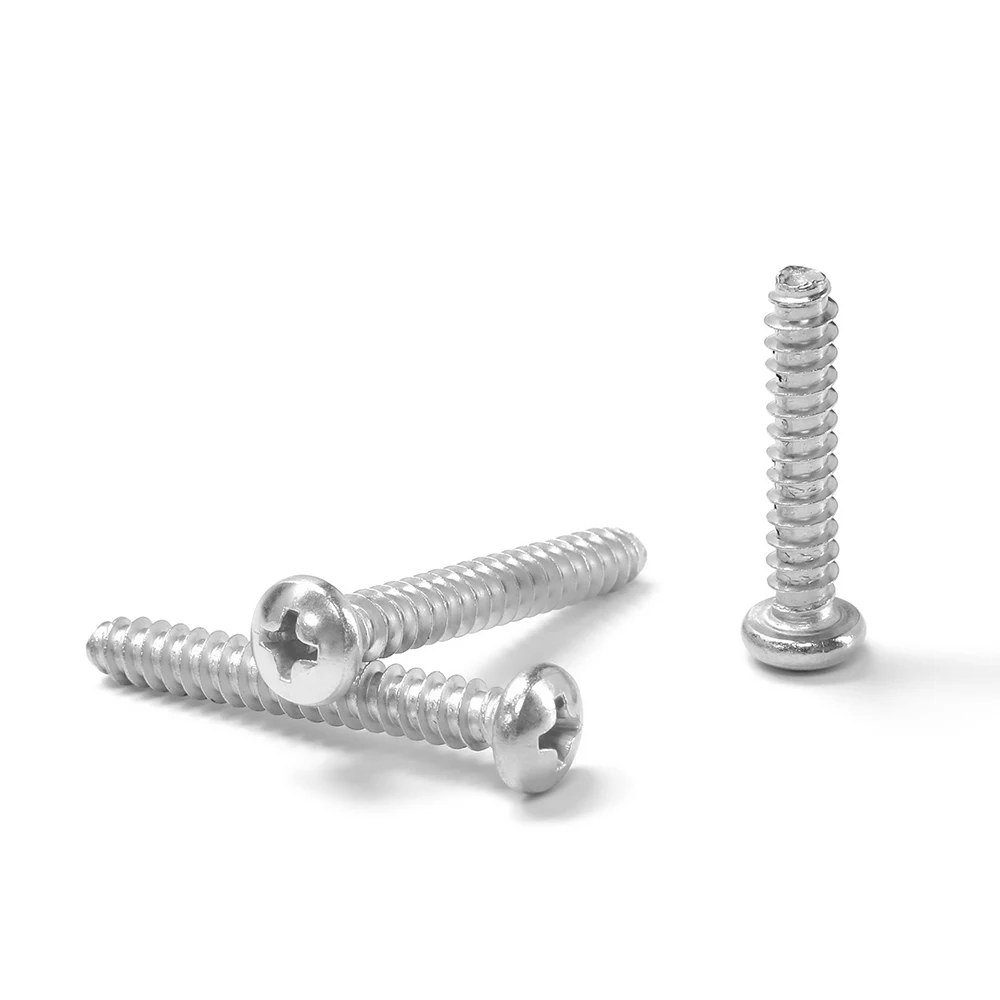 JUIDINTO Phillips Round Head Self-tapping Flat Tail Screw M1-M2 M2.6 M2.8 M3 M4 M5 Stainless Steel Cross Recessed Pan Head Screw