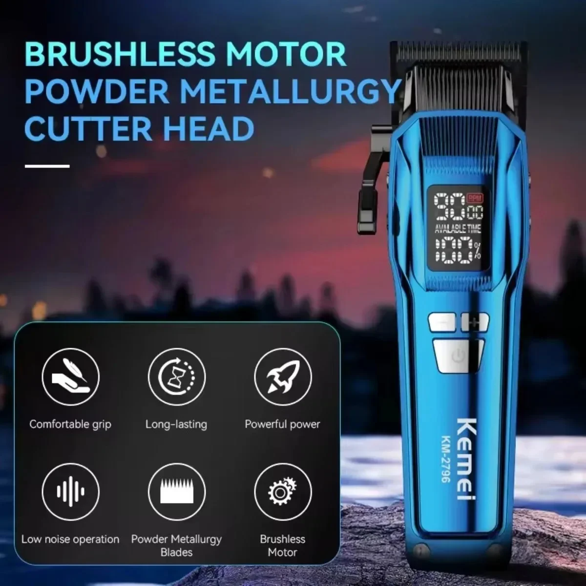 KEMEI-cortadora de pelo eléctrica profesional para hombre, máquina de corte de pelo con doble hoja, Motor sin escobillas ajustable, KM2796, 9000RPM