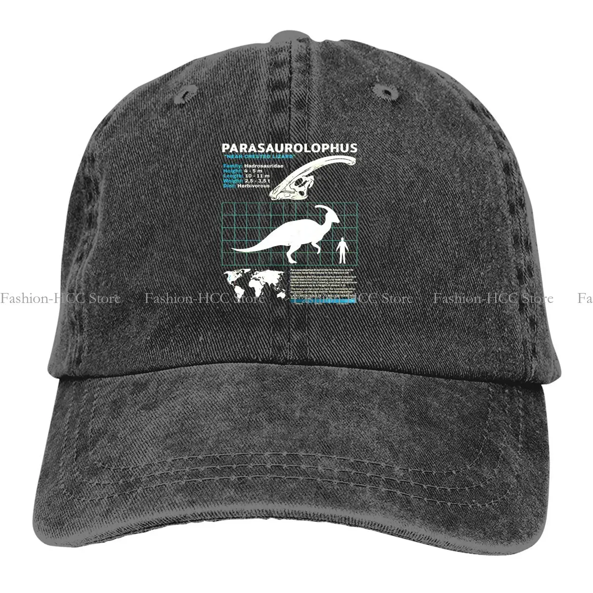 

Dinosaur Multicolor Hat Peaked Women's Cap Parasaurolophus Data Sheet Personalized Visor Protection Hats