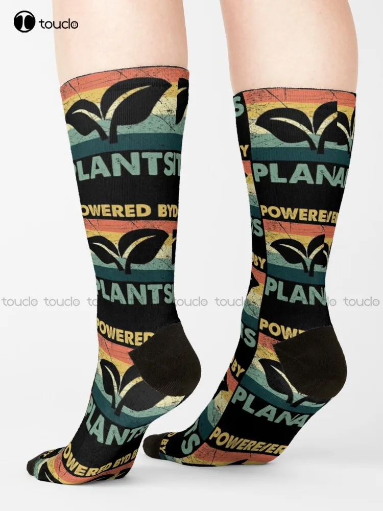 Vintage Powered By Plants Vegan Vegetarian Socks Cute Socks For Women Unisex Adult Teen Youth Socks 360° Digital Print Gift Art