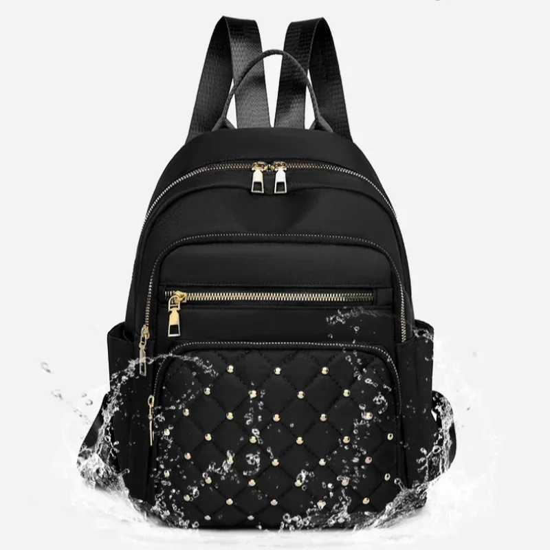Diamond Check Embroidered Thread Riveted Backpack Women's Fashion Travel Bag Casual All-match Women's Backpack Travel Backpack