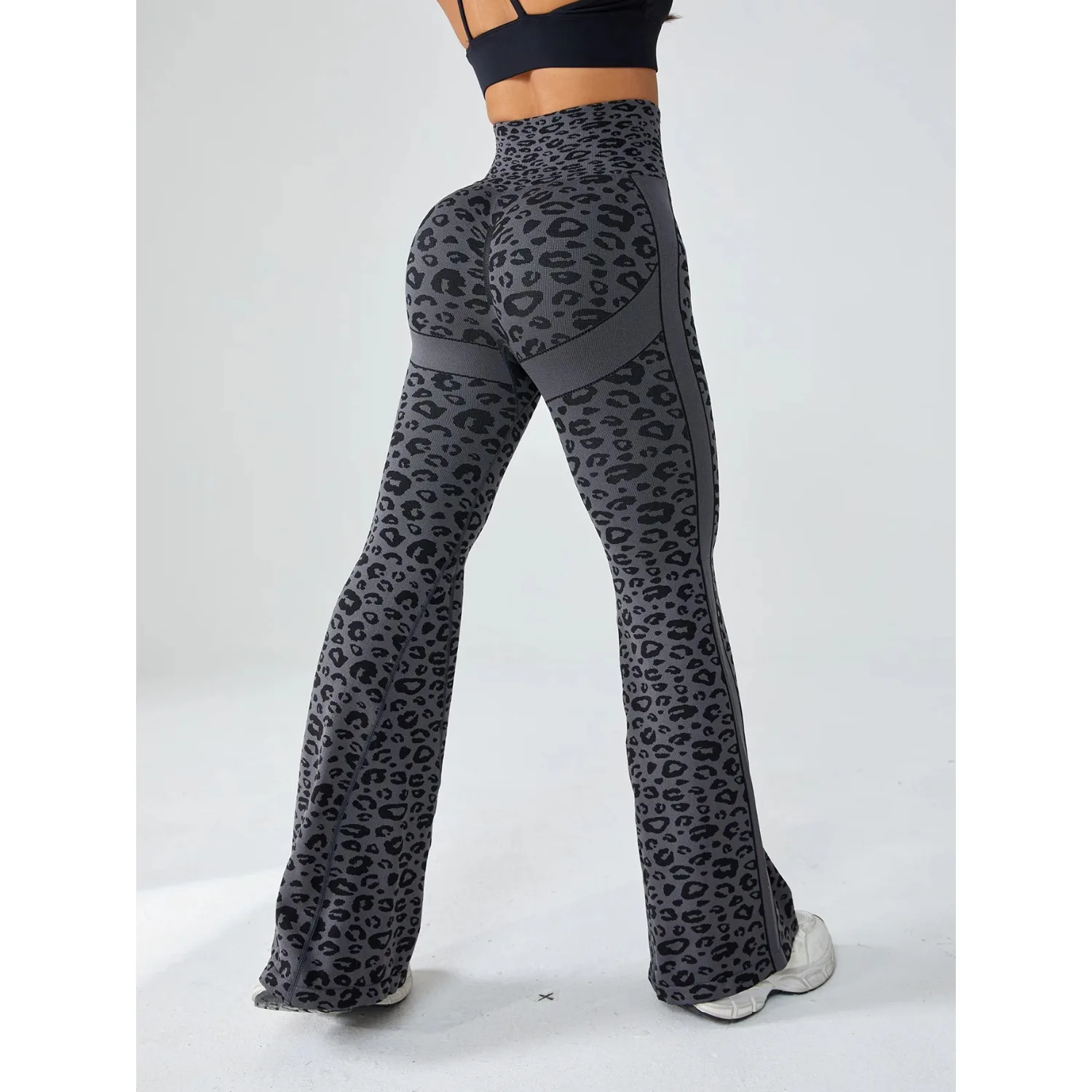 Frauen Gym Hohe Taille Nahtlose Leggings Retro Leopard Print Hosen Damen Schlanke Lauf Gym Leggings Flare Hosen Yoga Leggings