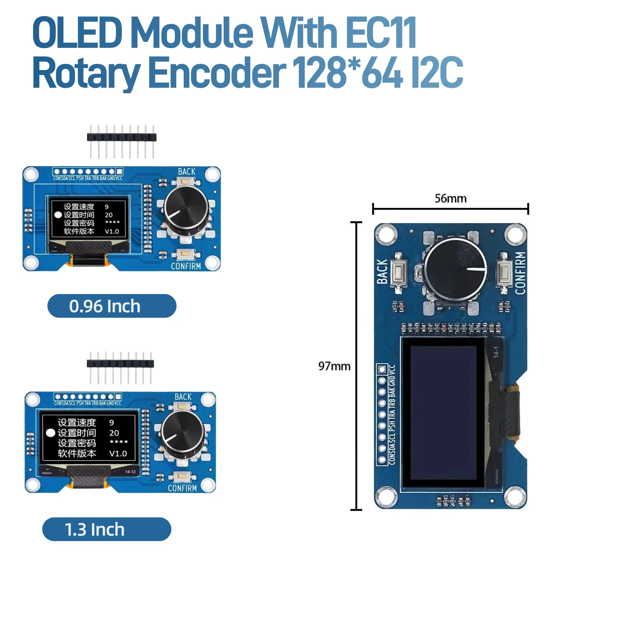 0.96/1.3 Inch OLED Display Module With EC11 Rotary Encoder, 128*64 IIC I2C Screen for Arduino STM32