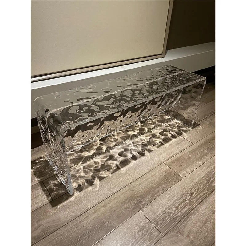 Tabouret à langer simple en acrylique, tabouret long transparent avec ondulations d'eau