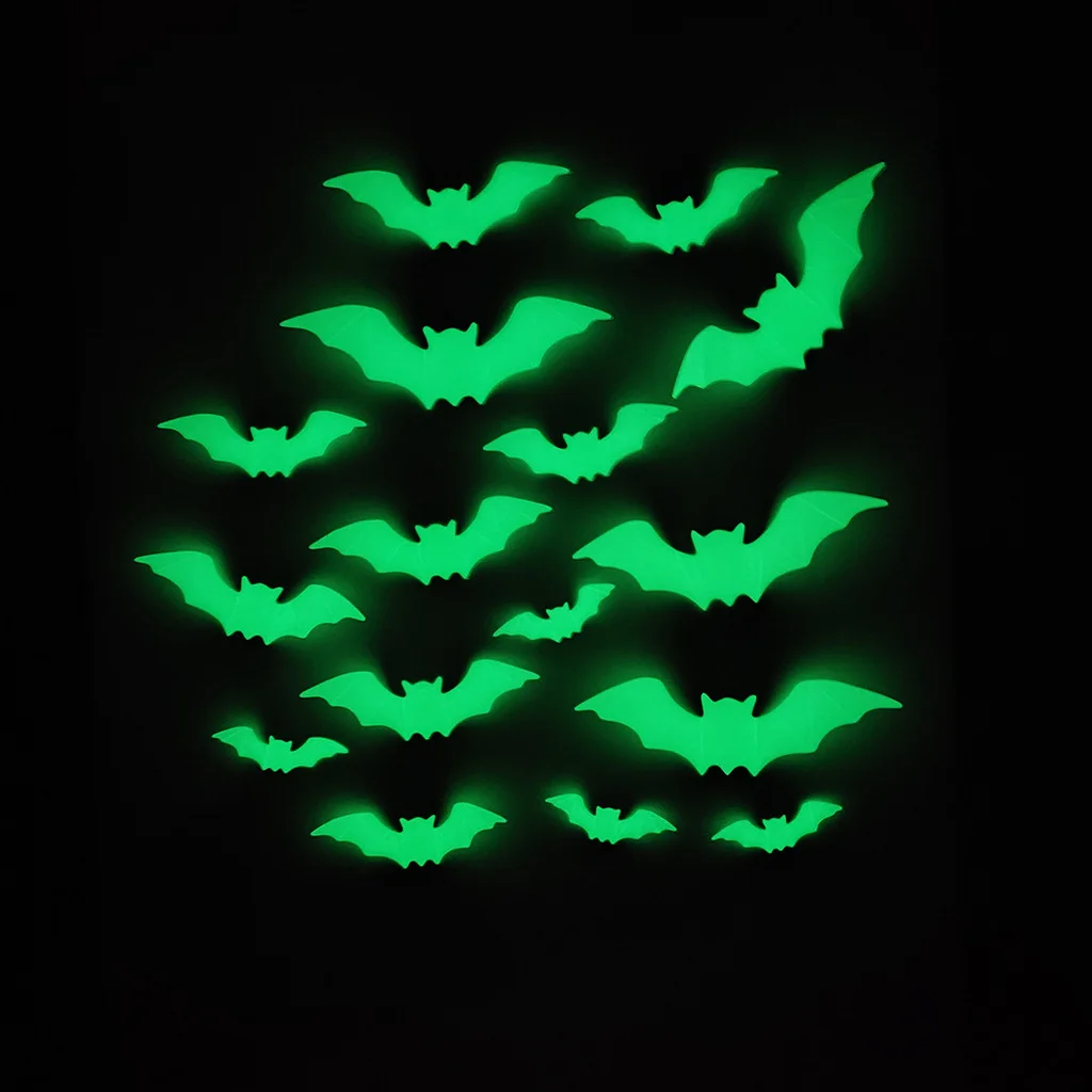 16pcs Halloween Bats Stickers Glow In The Dark Window Decals Spooky Ghost Decals Sticker Halloween Gift Haunted House Home Decor