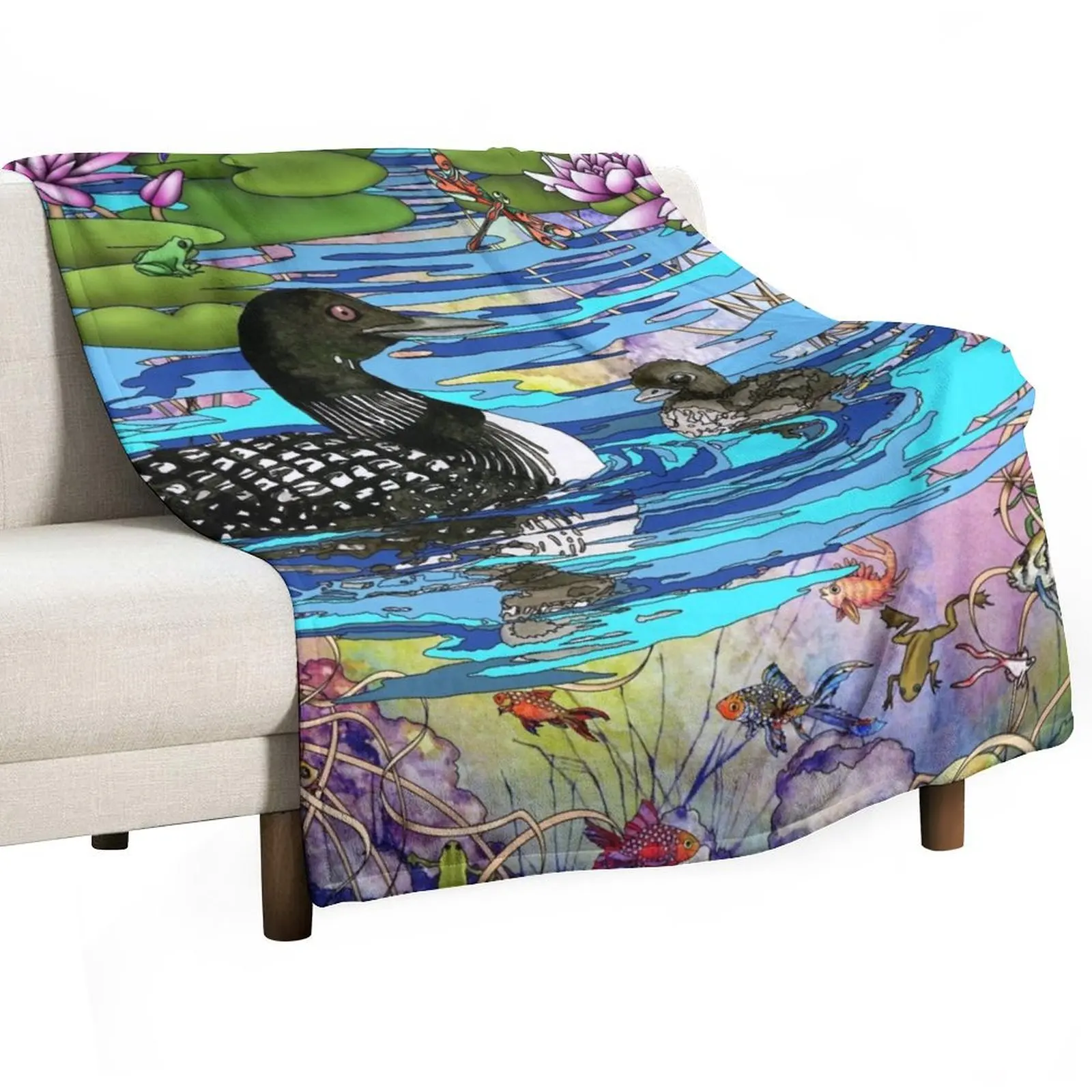 Loons and Water Lilies Throw Blanket warm winter Furry Weighted Blankets For Sofas blankets ands Hairy Blankets