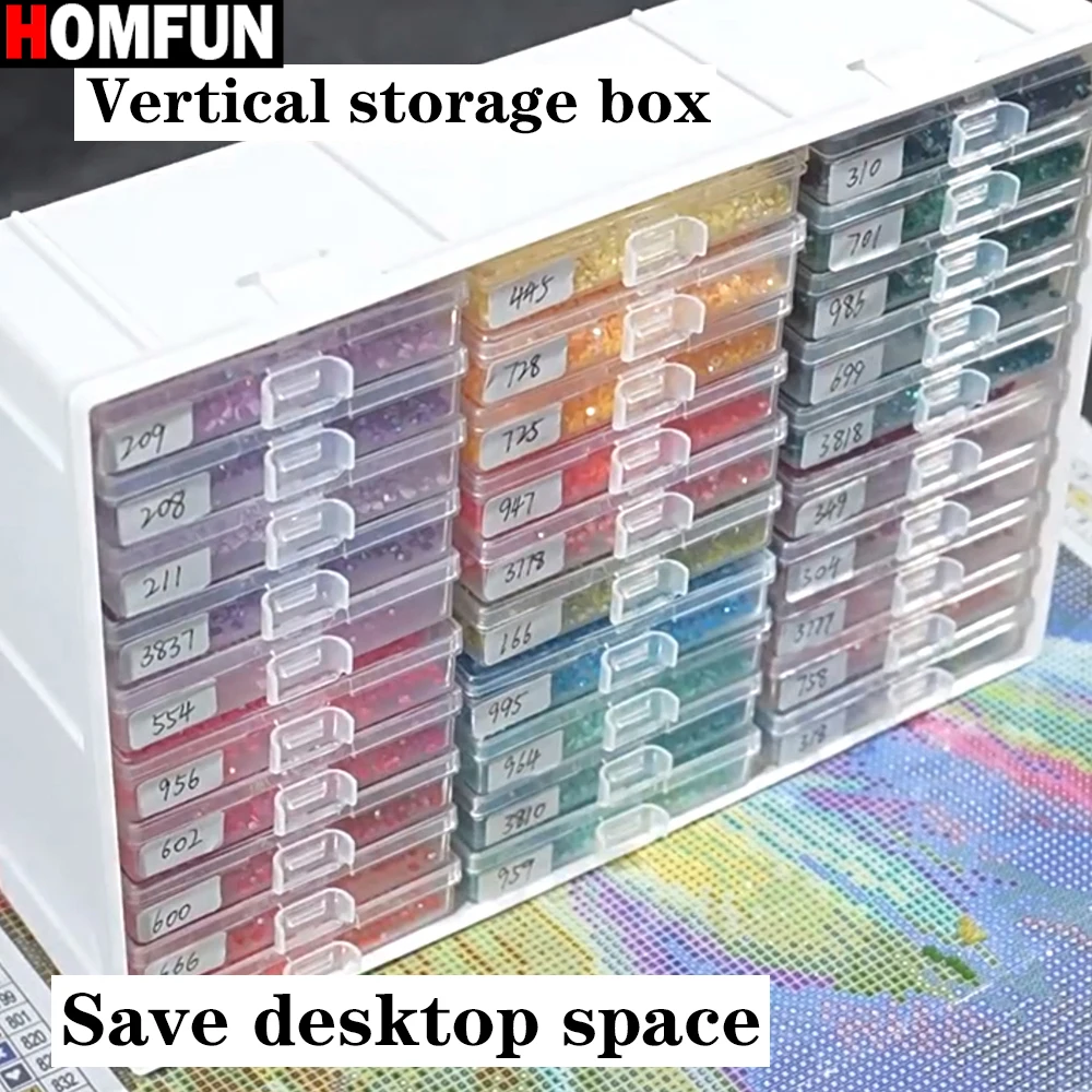 HOMFUN лоток для алмазной живописи, ящик для хранения с крышкой, 5D точечная вышивка, аксессуары для сверл, инструменты, бисер, изогнутые пластины с пряжкой