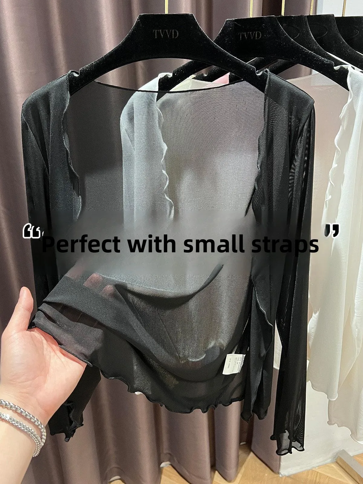 

Black Lace Ice Silk Sun Protection Cardigan Women's Early Autumn Strap Vest Top Net Curtain Loose Style Long Sleeve Pure Color