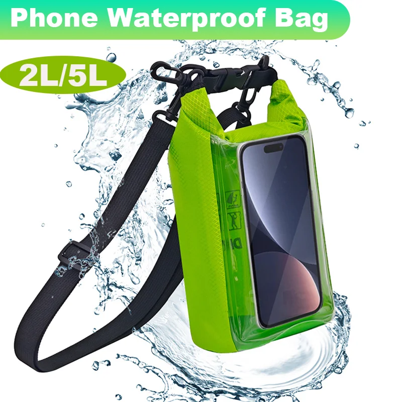 2L/5L Phone Waterproof Bag PVC TouchScreen Swimming Dry Bag Shoulder Bag Trekking Rafting Surfing Outdoor Waterproof Storage Bag