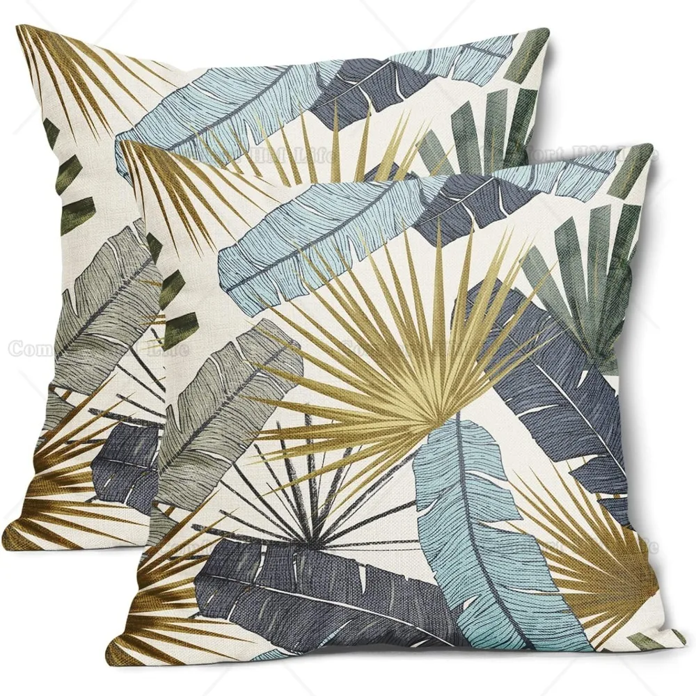 Tropical Leaf Accent Pillow Covers 20X20 Inch Set of 2 Banana Palm Leaves Decor Pillowcases Summer Botanical Plant Cushion Cover