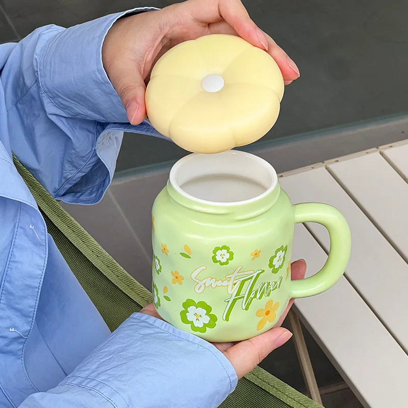 Cute Ceramic Cup with Lid High Value Ins Style Home Couple Water Cup Gift Creative Souvenir Mug Coffee Cups Fresh Coffee Mug