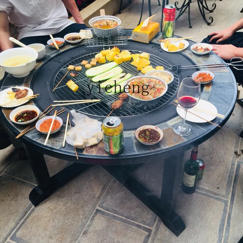 ZC Barbecue Stove Table and Chair Outdoor Combination Outdoor Garden Balcony Courtyard Iron Table and Chair