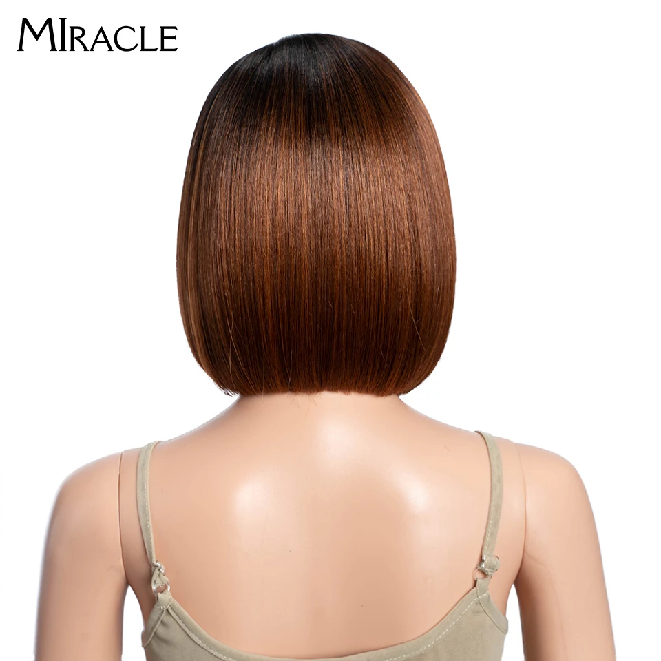 MIRACLE Synthetic Lace Front Wig Short Bob Wigs 10 Inch Blonde 613 Ombre Red Heat Resistant Short Wig Cosplay Wigs for Women