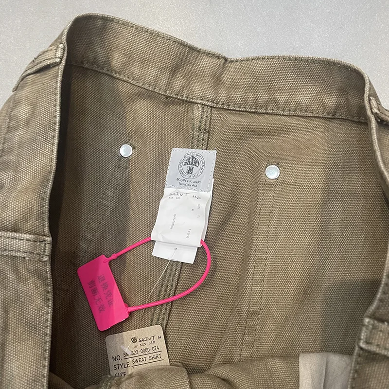 الثقيلة النسيج قماش رش الحبر سانت البضائع السراويل الرجال النساء شارع العليا خمر الكاكي التالفة قطع التصحيح الربط بنطلون