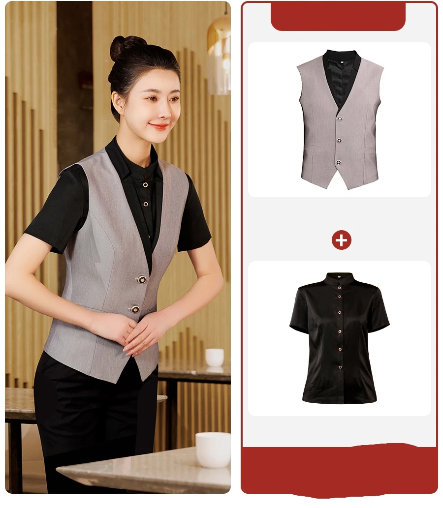 Abbigliamento da lavoro per cameriere Top Tute Camicie per servizi di ristorazione Maniche lunghe per ristorante dell'hotel Caffè Barista Set uniforme da cameriera
