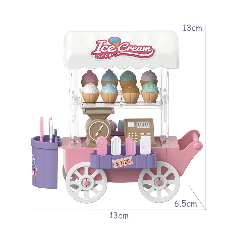 Children DIY Ice cream truck pretend play house girl selling car Mini Miniature Scene kids Simulation cars toy for children gift