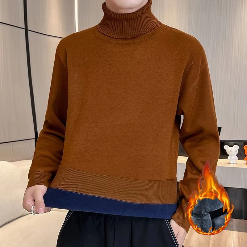 Winter New Men\'s Stacked High Collar Colorful Sweaters Daily Versatile Pullovers Plush Thicken Basic Long Sleeve Clothes Male