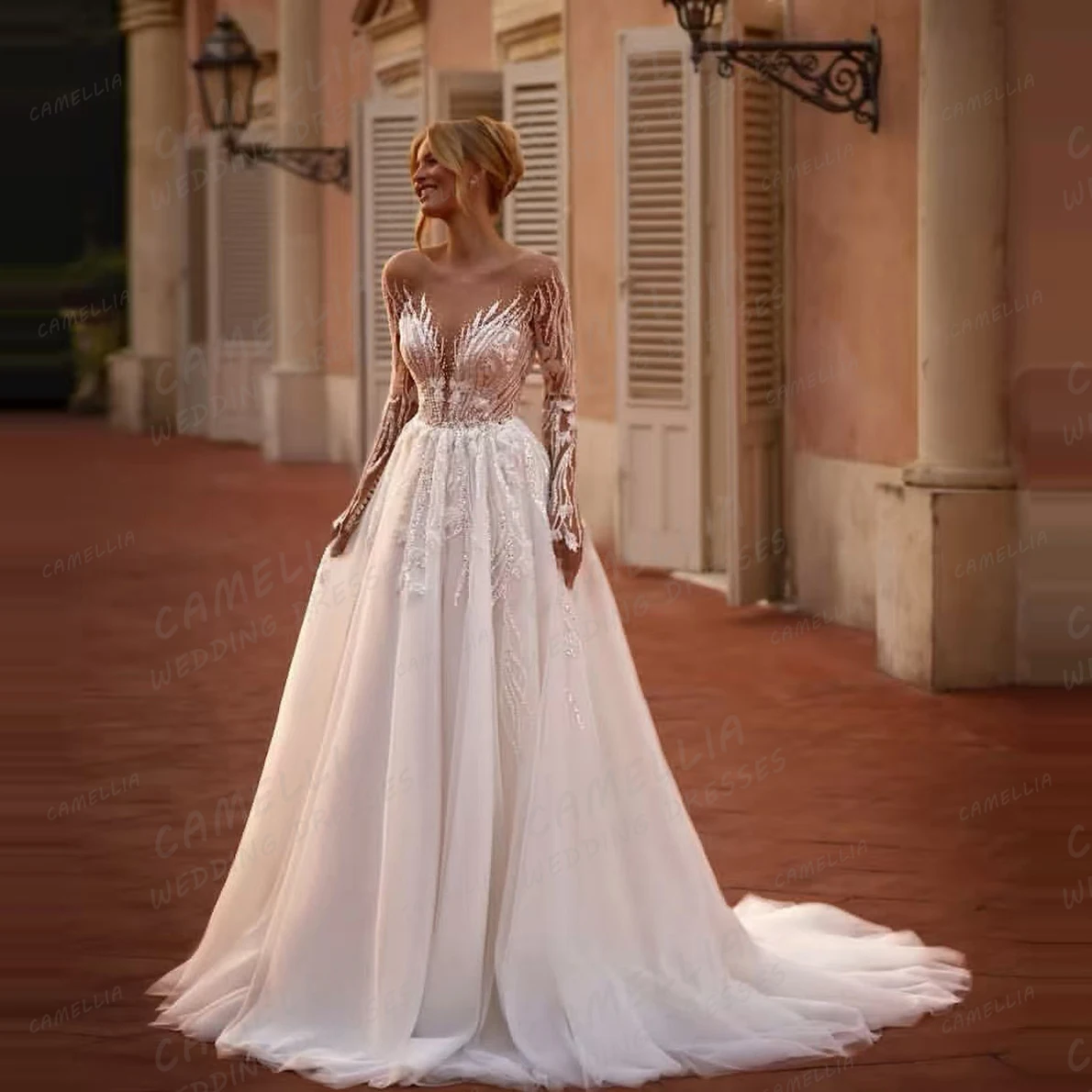 Robes De mariée simples en dentelle pour femmes, manches longues, ligne A, Sexy, dentelle, Tulle, personnalisées, 2026