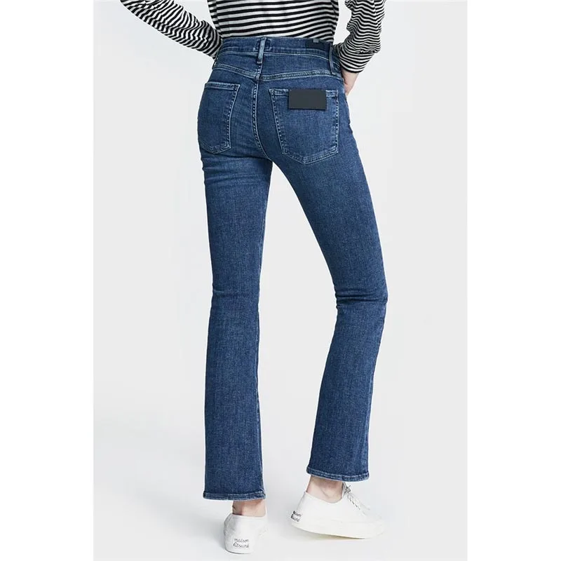 Jeans a vita alta con campana Bot Jeans da donna elasticizzati dimagranti blu intenso a vita alta Pantaloni in denim a nove punti Jeans da donna autunno Faion