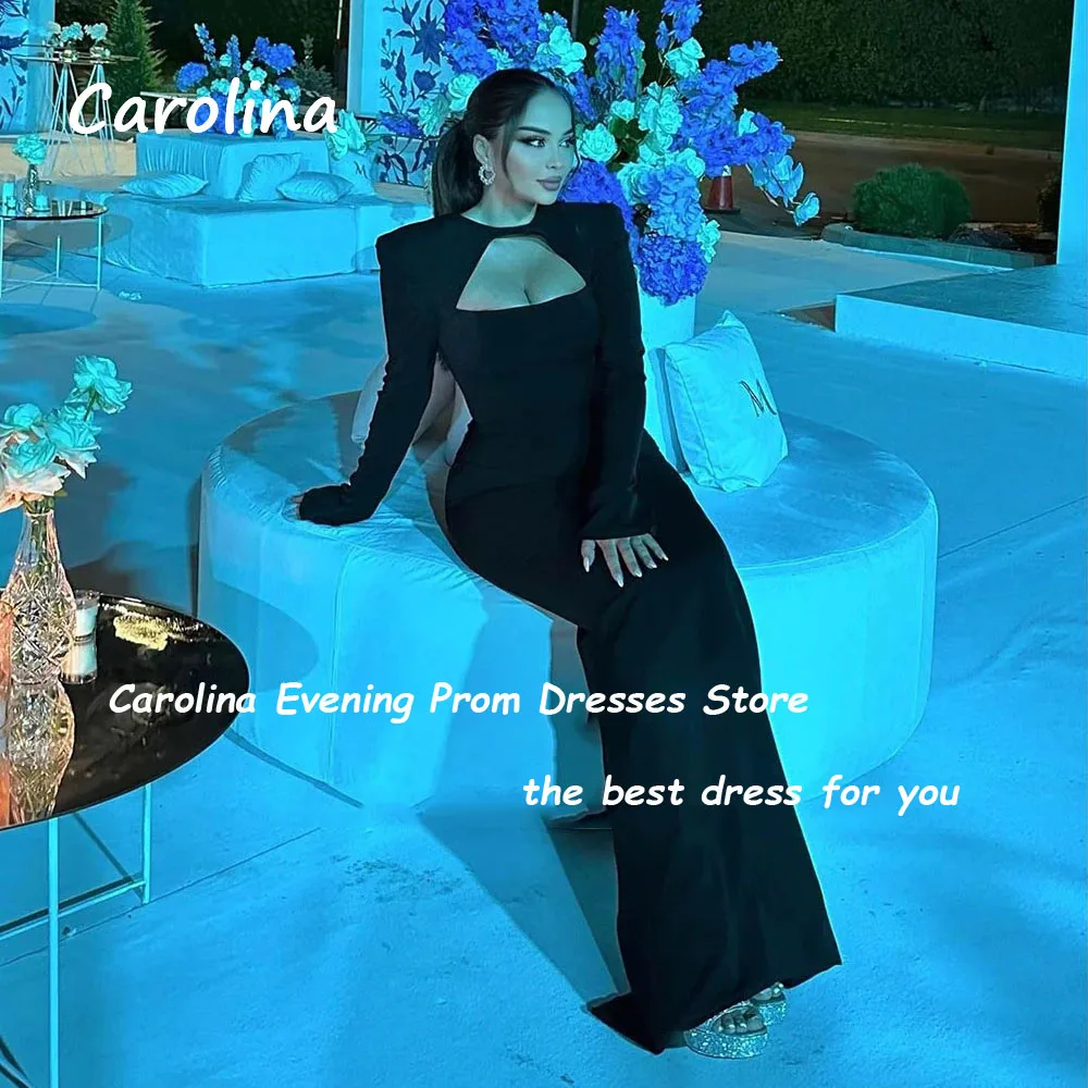 Carolina Black Cut-out O-Neck Arabia elegant Party Dresses 2024 Mermaid Floor-Length Long Sleeves Evening Gowns فساتين سهرة