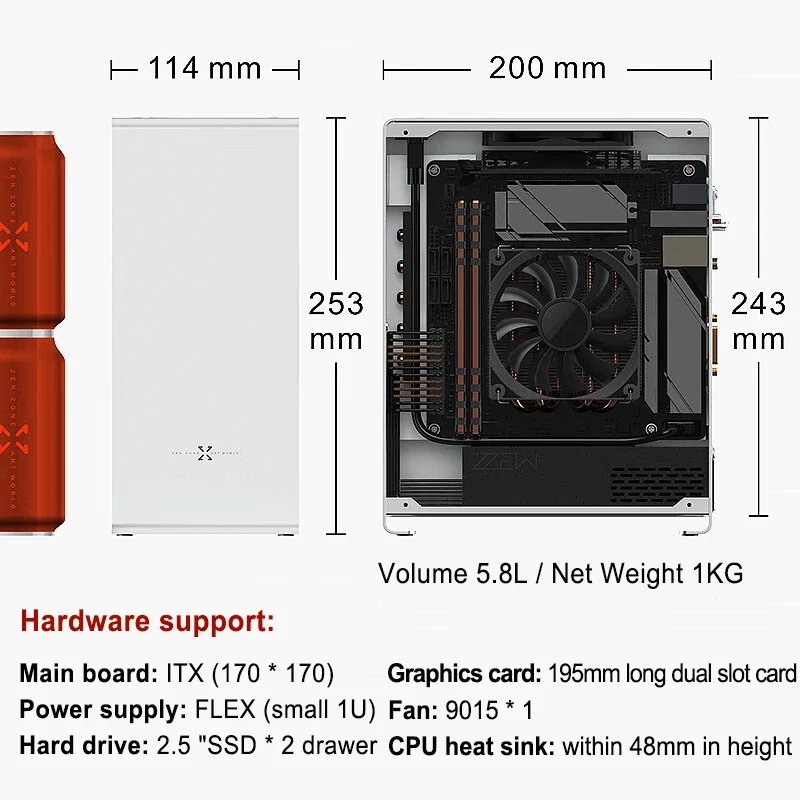 Computer Case, All Aluminum Desktop, Office Small Chassis