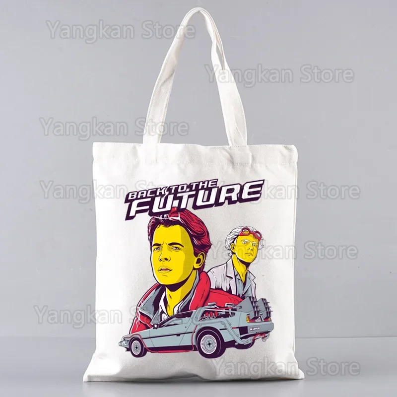 

Back To The Future Delorean Shopper Bags For Unisex Resuable Tote Bag Harajuku Large Capacity Shopping Bag Anime Printing